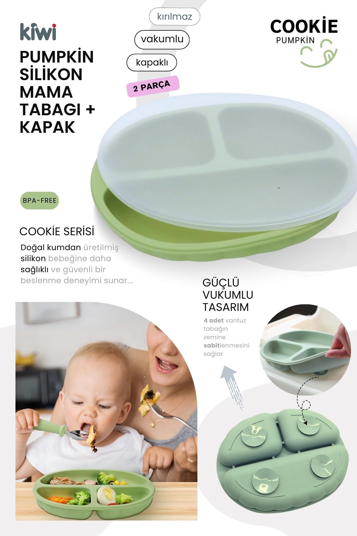 Kiwi Pumpkin 11 Parça Full Bebek Beslenme Seti, %100 Bpa Free, Doğal Silikon - Rose Pink fotoğrafı 2 (önizleme)