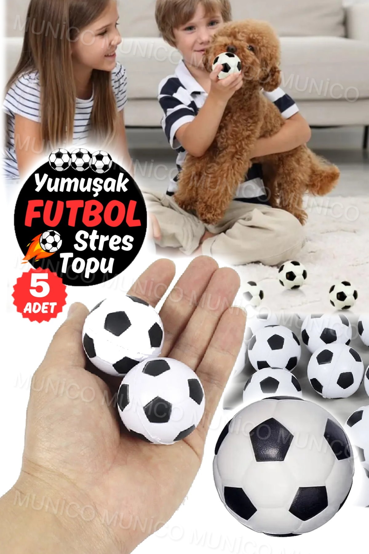 Munico 5 Adet El Sıkma Egzersiz Yumuşak El Parmak Güçlendirici Geliştirici Stres Topu Egzersiz Futbol