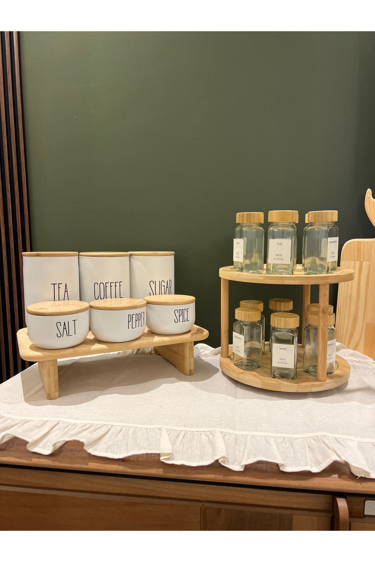 may home design-12-Piece Bamboo Lid Modern Spice Rack Set with Ladder Stand / 6-Piece Spice Set with Stand 3