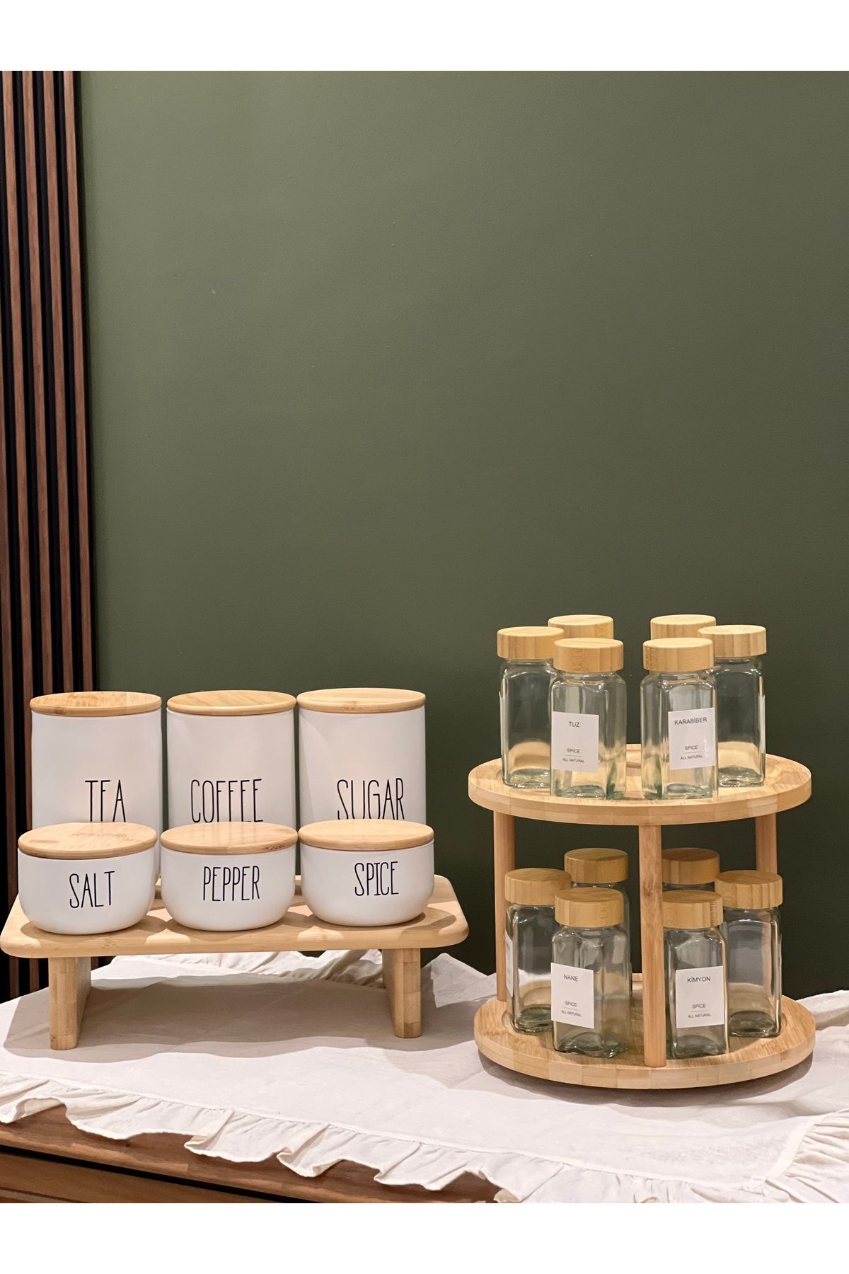 may home design-12-Piece Bamboo Lid Modern Spice Rack Set with Ladder Stand / 6-Piece Spice Set with Stand 6