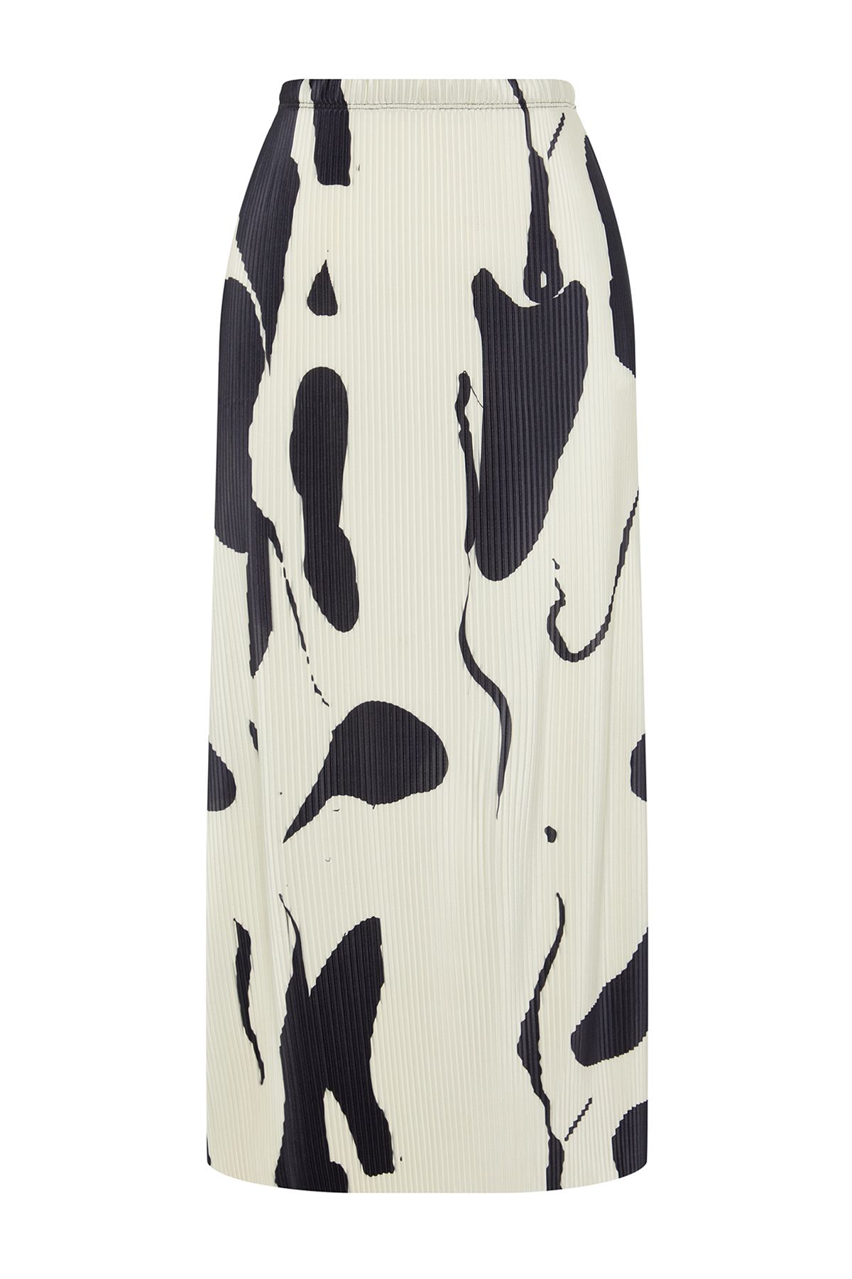Trendyol Collection-Fusta tricotată elastică midi imprimată în linie A plisată abstractă ecru TWOSS24ET00209 7