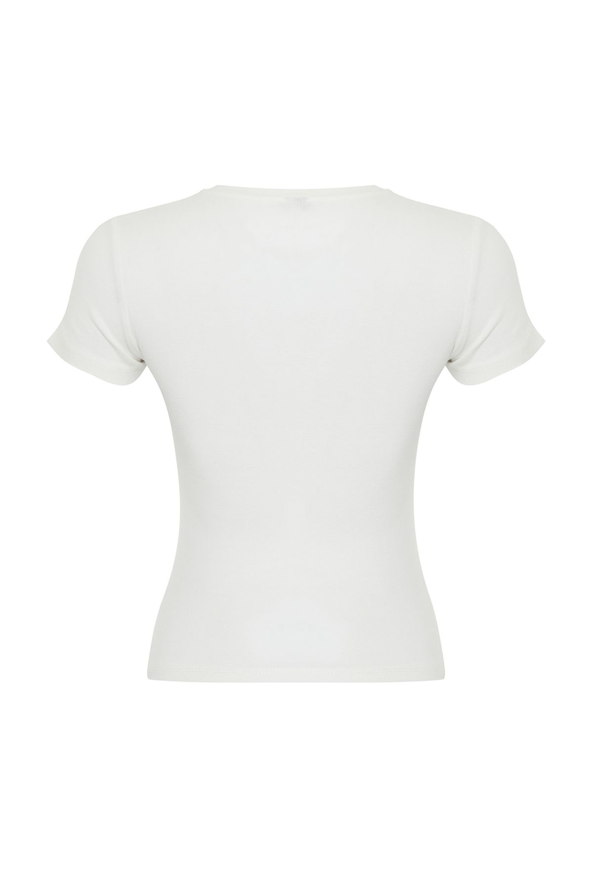 Trendyol Collection-Ecru stuha vyšívané vypasované/sedící na těle žebrované elastické pletené tričko TWOSS24TS00231 8