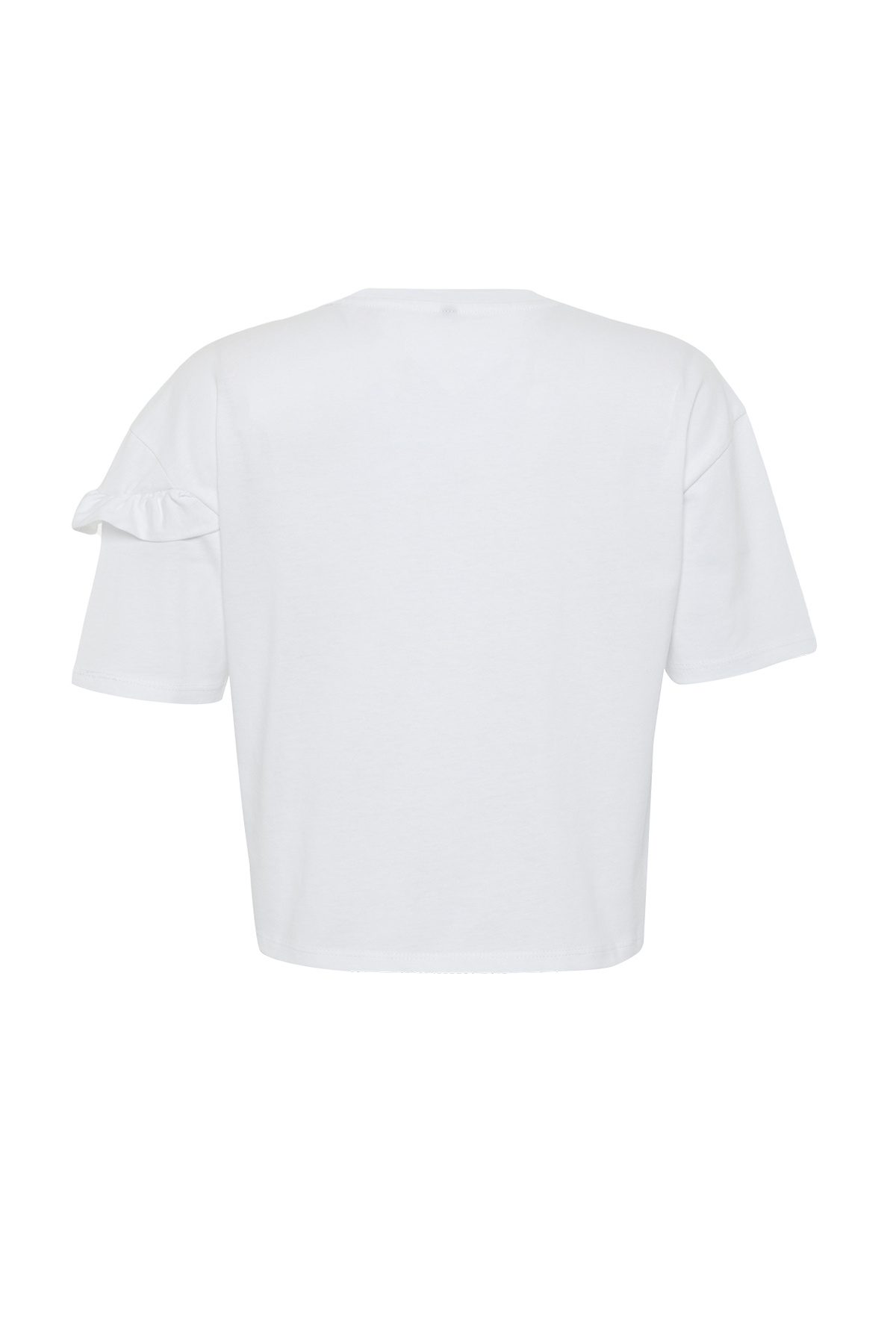 Trendyolmilla  Beyaz %100 Kalın Pamuklu Fırfır Detaylı Relaxed/Rahat Kalıp Kısa Kollu Örme T-Shirt TWOSS24TS00232 - Görsel 8