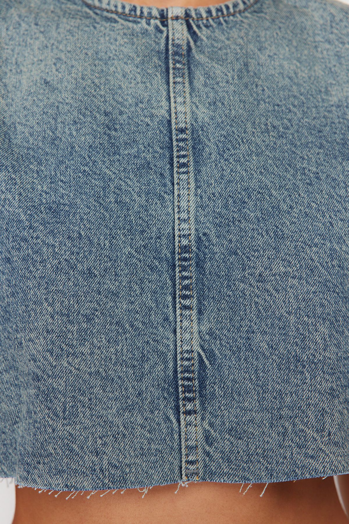 Trendyol Collection-Blaues rückenfreies Denim-Bustier TWOSS24BS00016 5