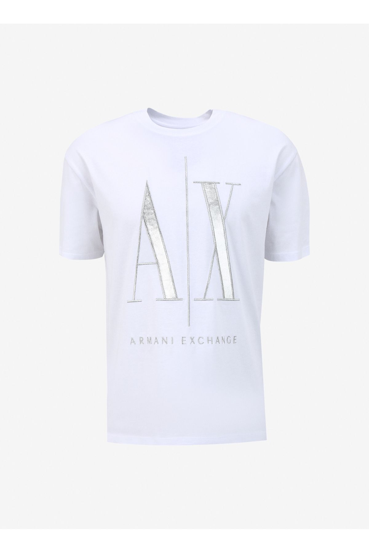 تی شرت سفید مردانه پوست با یقه دوچرخه طرح دار 8NZTPQ ZJH4Z 1100 Armani Exchange