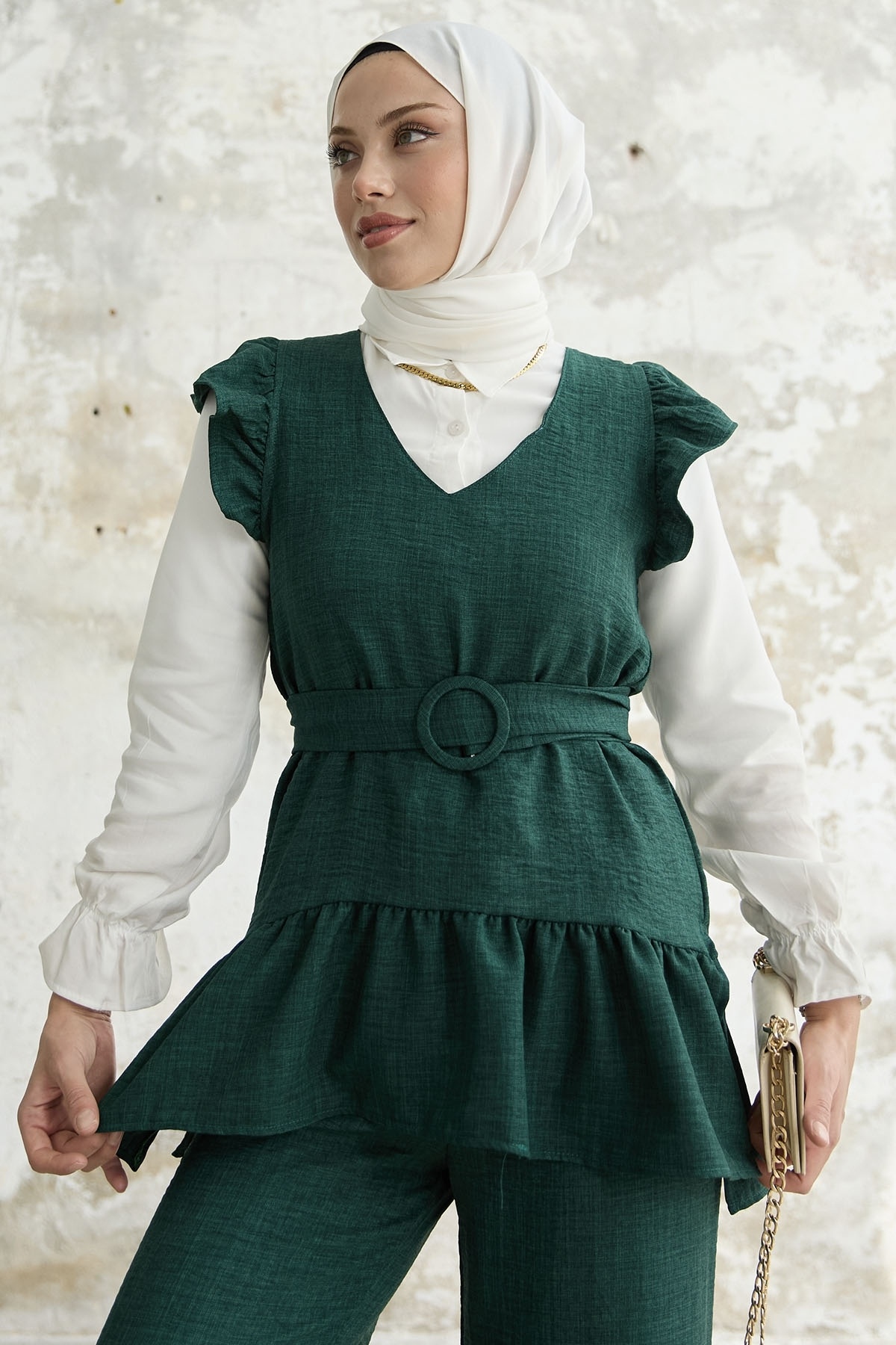 InStyle-Frilly Shoulder Triple Set - Emerald Green 2