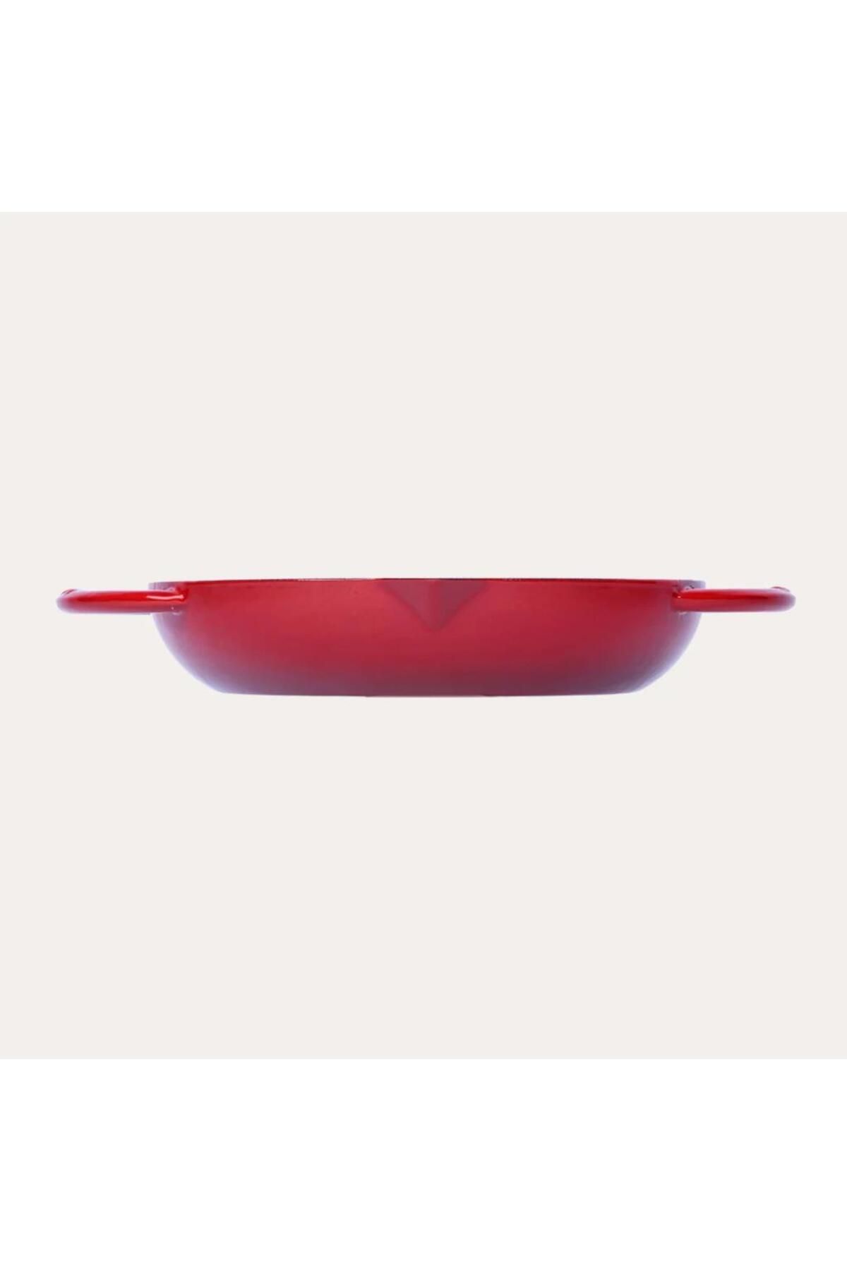 Sürel-Shiny Matte Enameled Gradient Red 24 Cm Round Flat Pan 2