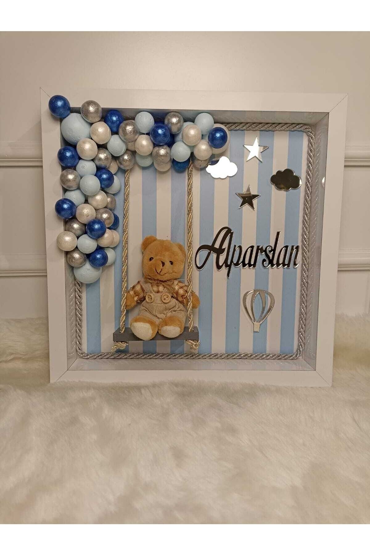 şatafat design Bebek Kapı Süsü Ve Takı Yastığı Salıncaklı Mavi Gümüş fotoğrafı 2 (önizleme)
