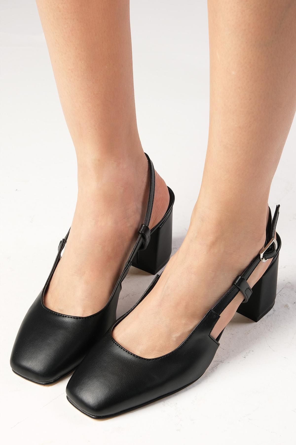Mio Gusto-Belinda Damen-Schuhe mit Absatz, offener Rücken, stumpfe Zehenpartie, Schwarz 5