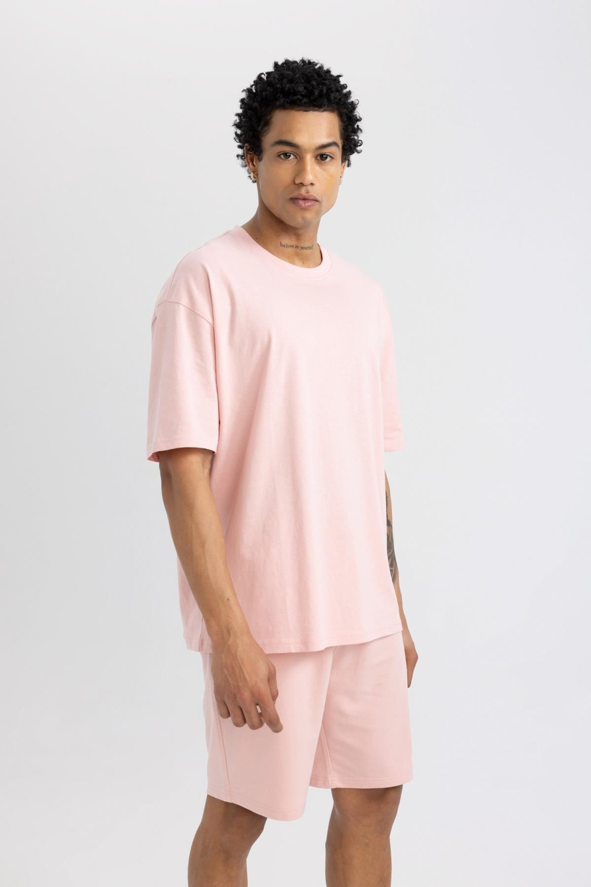 تیشرت آستین کوتاه یقه پرینت شده DeFactoFit Oversize Fit