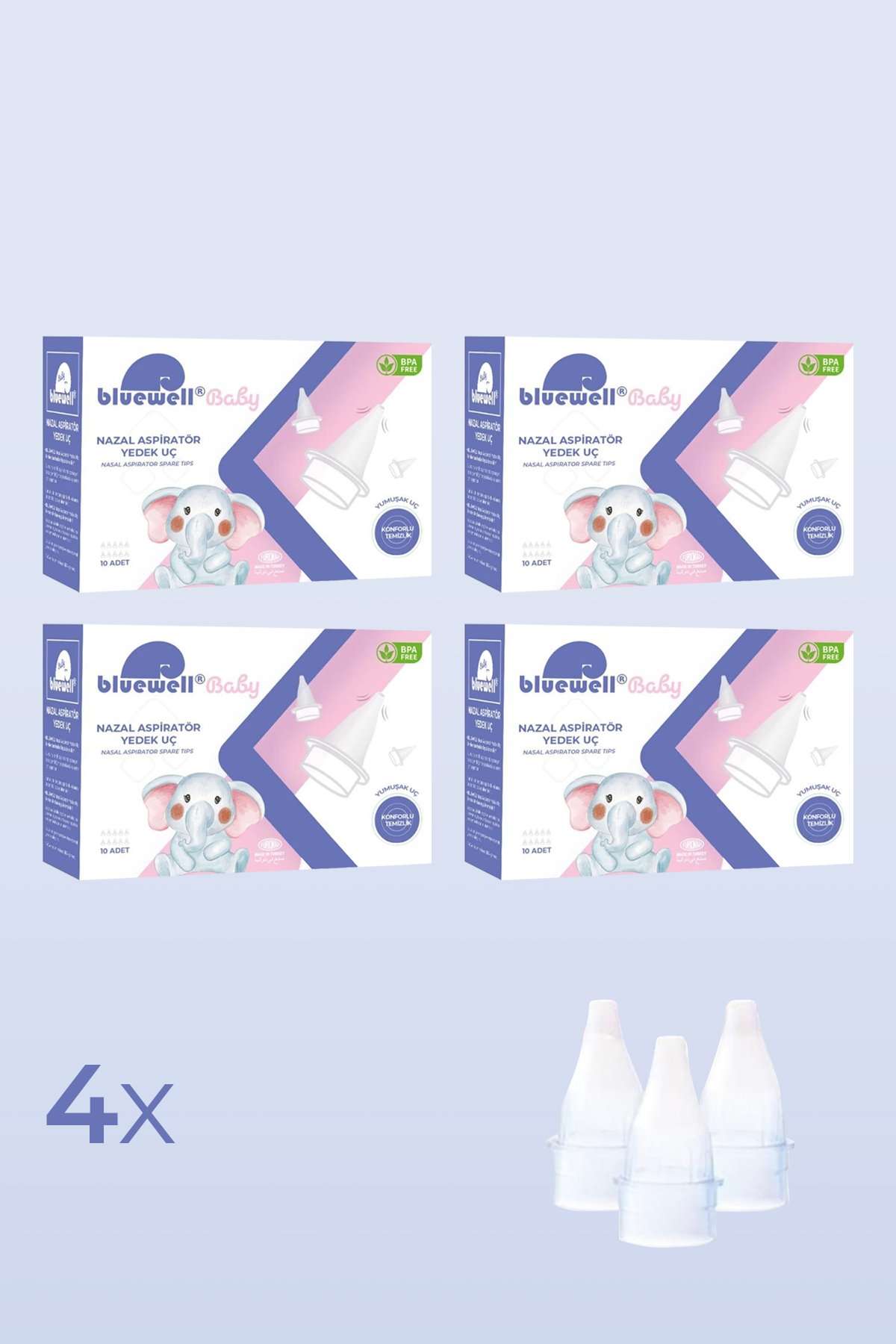 BLUEWELL Otribebe Brunobaby Nazal Burun Aspiratör Uyumlu 10adet Ekstra Yumuşak Uçlu - 4 Adet