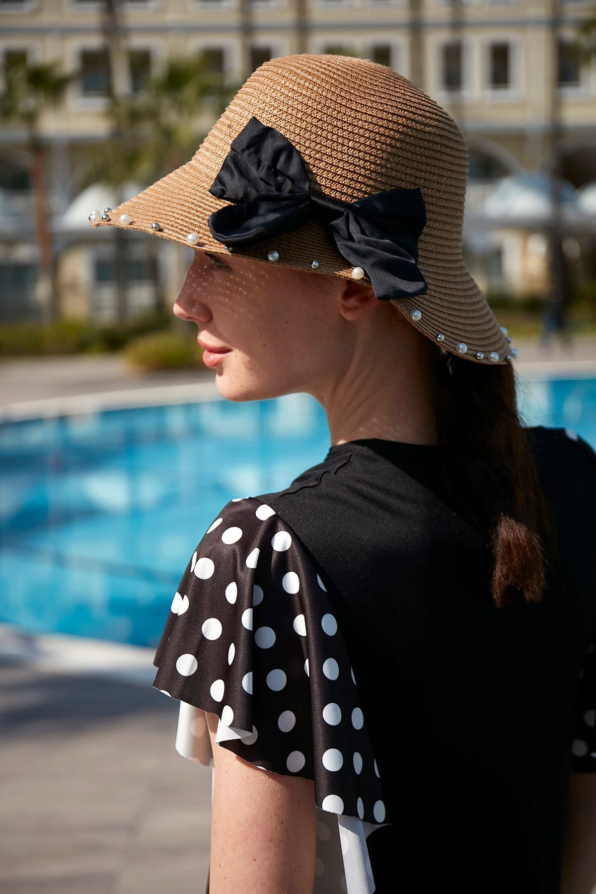 Remsa Mayo-Camel Rş-76 Straw Cap - Pearls and Ribbon Detail 5