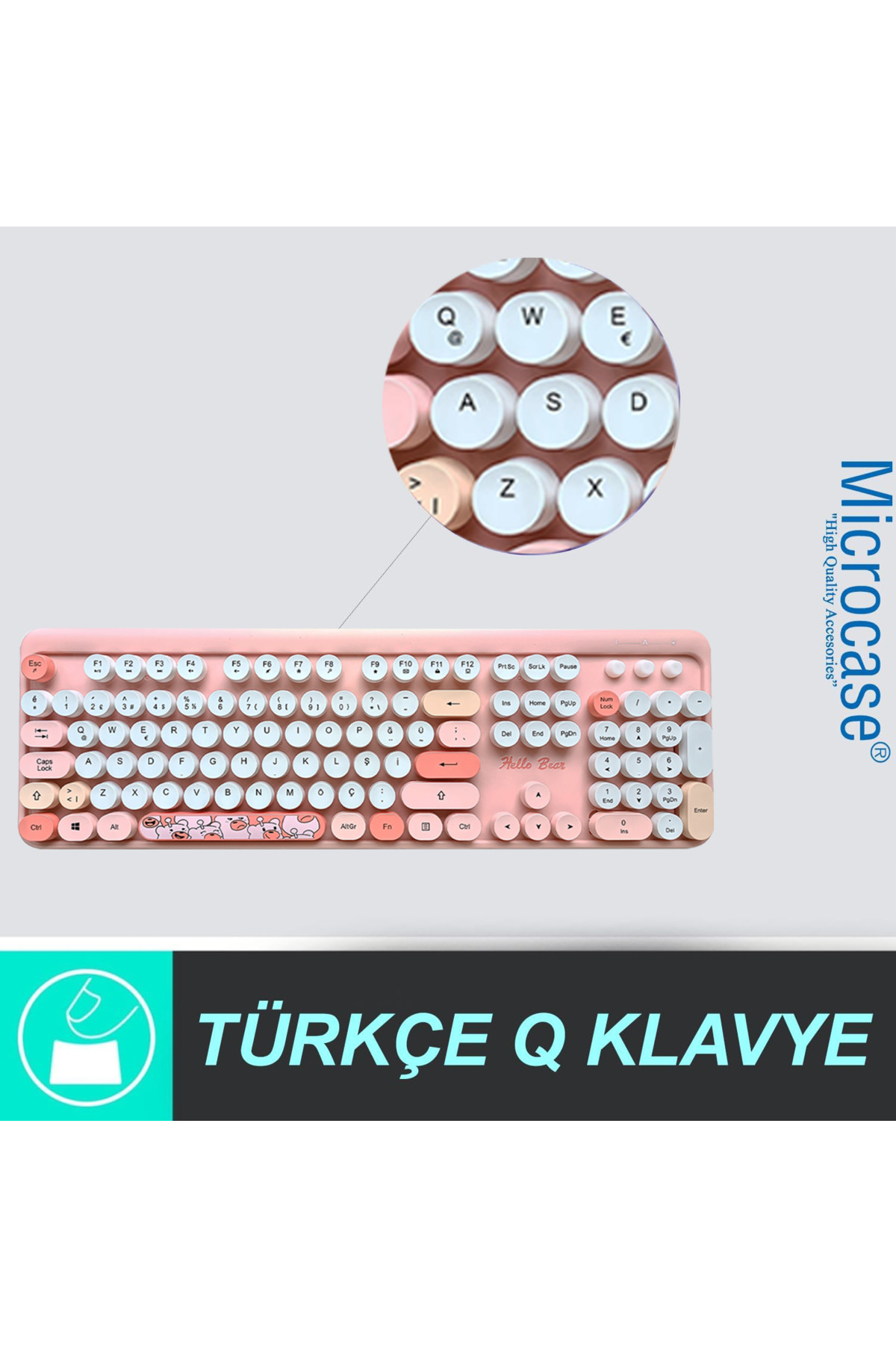 Mofii Ayıcık Desenli Kablosuz Renkli Yuvarlak Tuşlu Türkçe Klavye Mouse Set-al4258 5