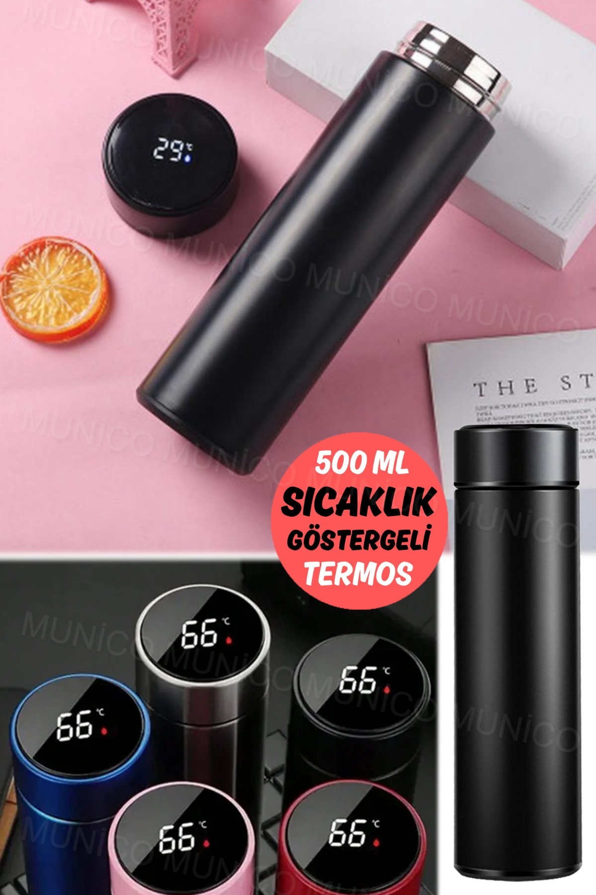 Munico 500 ML Sıcaklık Göstergesi Termos Şişe Vakum Paslanmaz Çelik Seyahat Kahve Kupa Çay Kupa Termos Pro fotoğrafı 3 (önizleme)