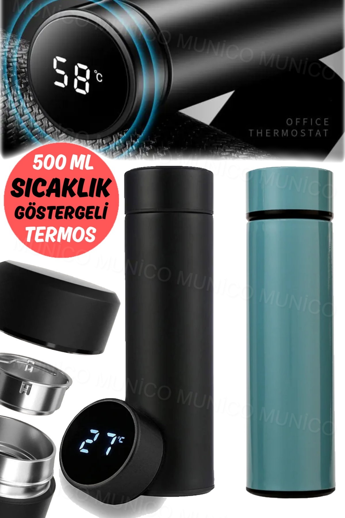 Munico 500 ML Sıcaklık Göstergesi Termos Şişe Vakum Paslanmaz Çelik Seyahat Kahve Kupa Çay Kupa Termos Pro fotoğrafı 7 (önizleme)