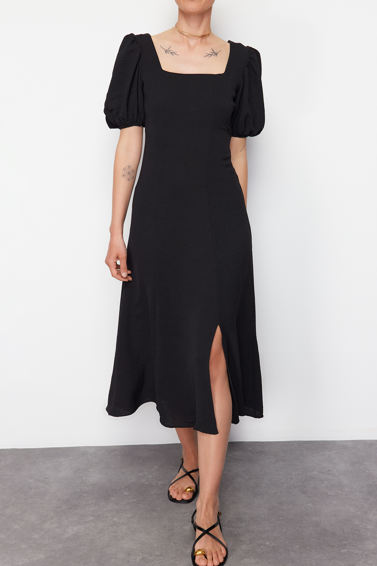 て*ん様 BIBLIOTHERK SS24 LOOSE DRESS TROUSE Edit by Trendyol Black Regular Woven Dress TEDSS24EL00070- Trendyol