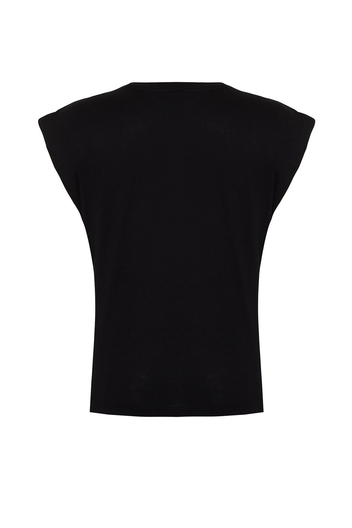 Trendyolmilla  Siyah %100 Pamuk Düğme Detaylı Vatka Görünümlü Basic Bisiklet Yaka Örme T-Shirt TWOSS23TS00016 - Görsel 8