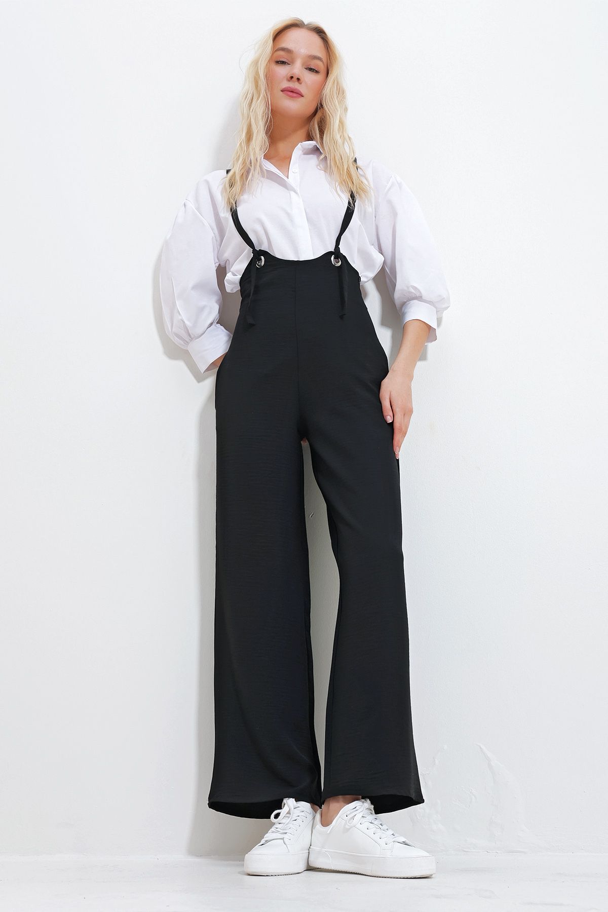 Trend Alaçatı Stili-Dámsky čierny nastaviteľný popruh Skrytý zips Dvojité vrecko Salopet ALC-X11979 3