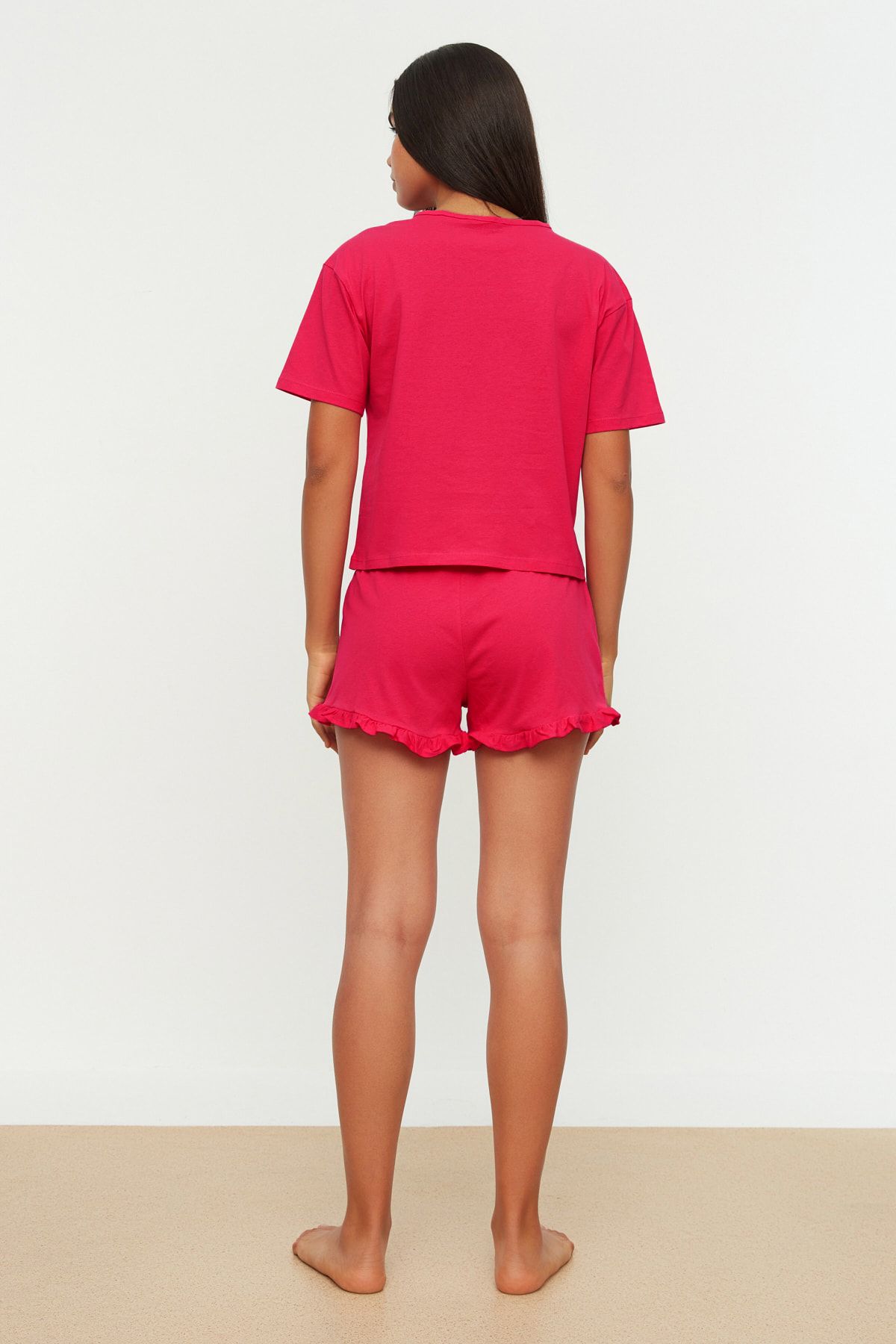 Trendyol Collection-Fuchsia Embroidered Embroidered 100% Cotton Knitted Pajama Set with Shorts - Thmss20Pt0165 16