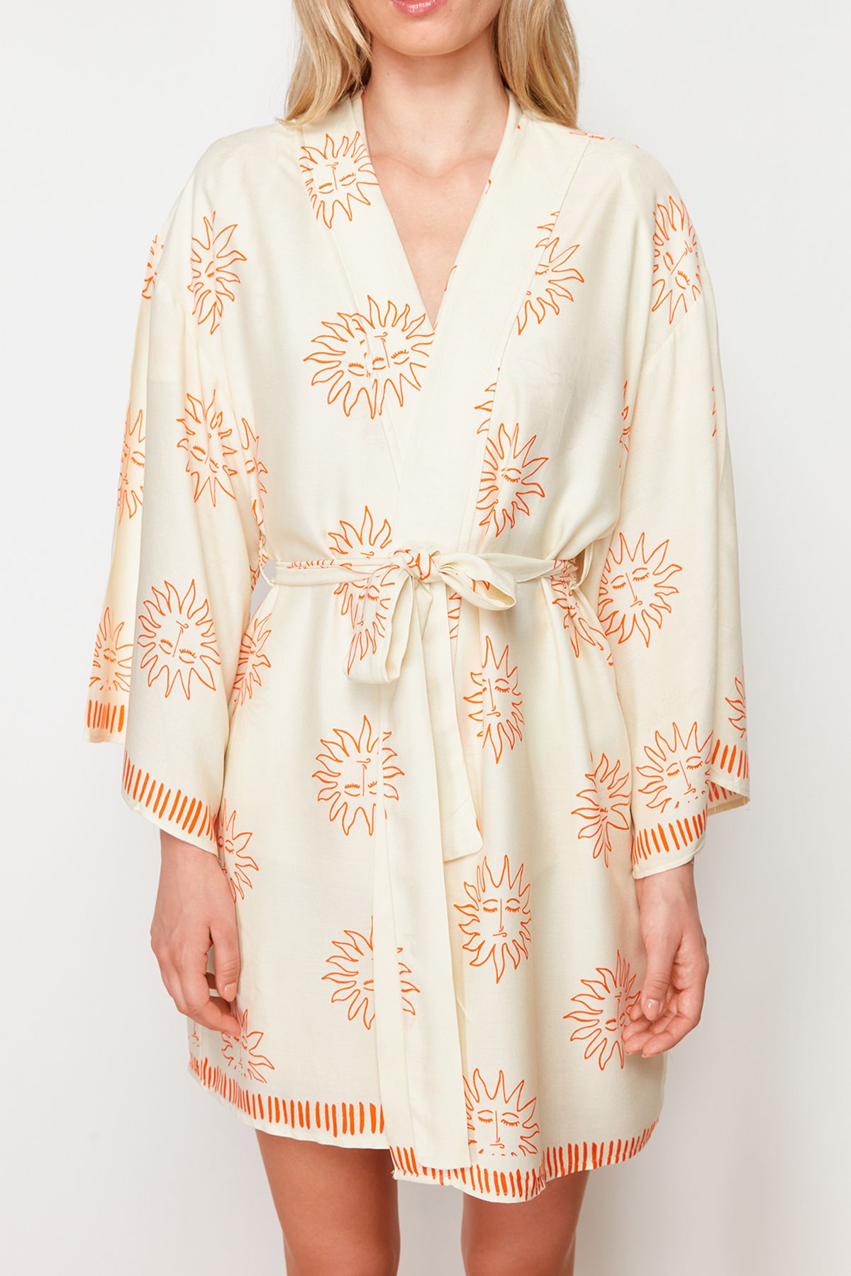 Trendyol Collection-Galaxy Patterned Multicolored Viscose Dressing Gown - THMSS24SB00013 4