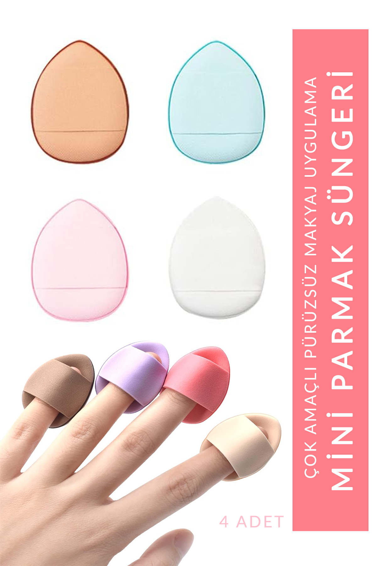 organiflex Parmak Mini Makyaj Süngeri - Puf Kapatıcı, Allık, Pudra, Rötuş Süngeri 4 Adet