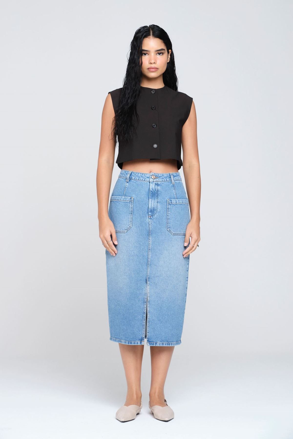 Pantamo Jeans Fusta De Damă Din Blugi Albastru Femeie - L