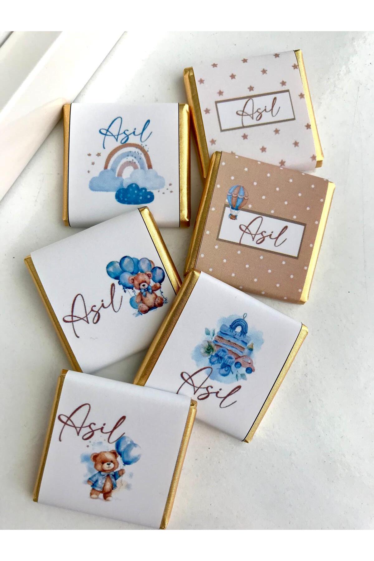 Minemiss Tasarım Kutulu İsme Özel Tasarımlı Kız-Erkek Bebek Çikolatası 100 Adet Dogum-Yaş Günü-Hediyelik Çikolata fotoğrafı 3 (önizleme)