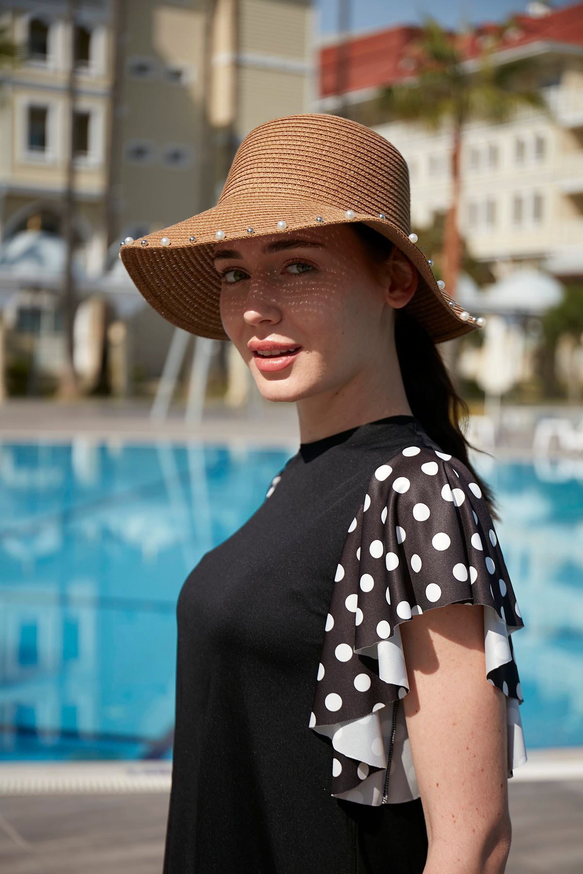 Remsa Mayo-Camel Rş-76 Straw Cap - Pearls and Ribbon Detail 4