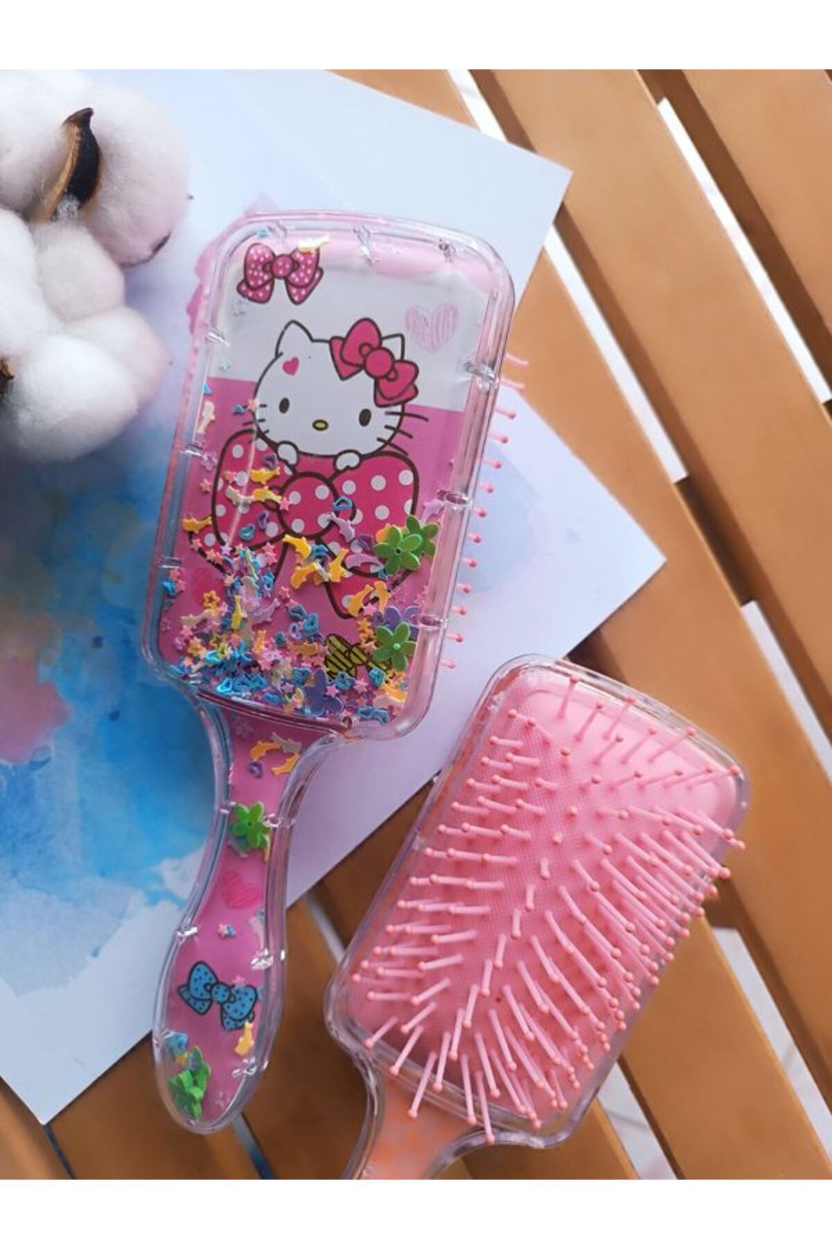 شانه دخترانه غیر گزنده Hello Kitty پولک دار 1 تکه صورتی EyER Shoping