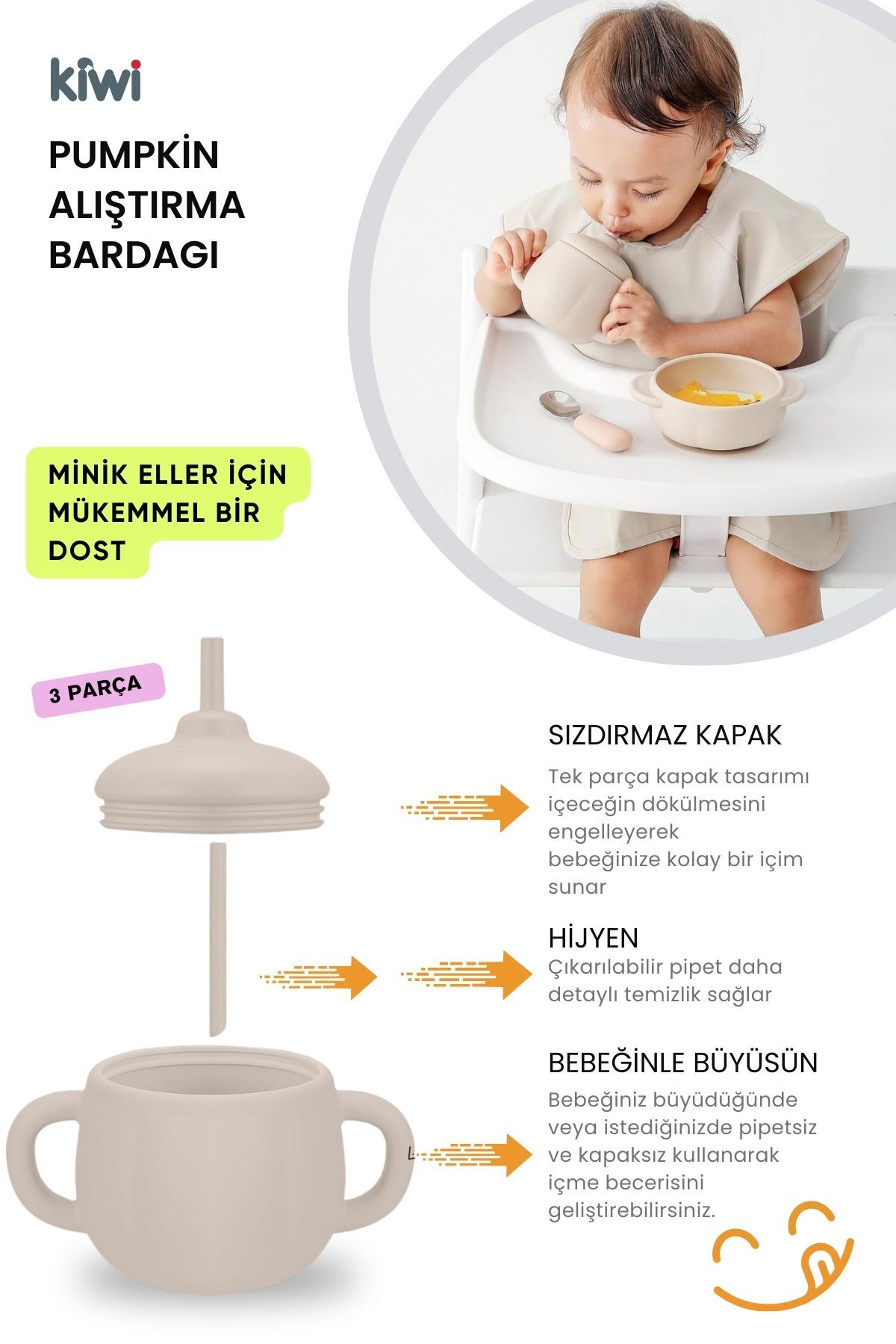 Kiwi Pumpkin 11 Parça Full Bebek Beslenme Seti, %100 Bpa Free, Doğal Silikon - Rose Pink fotoğrafı 5 (önizleme)