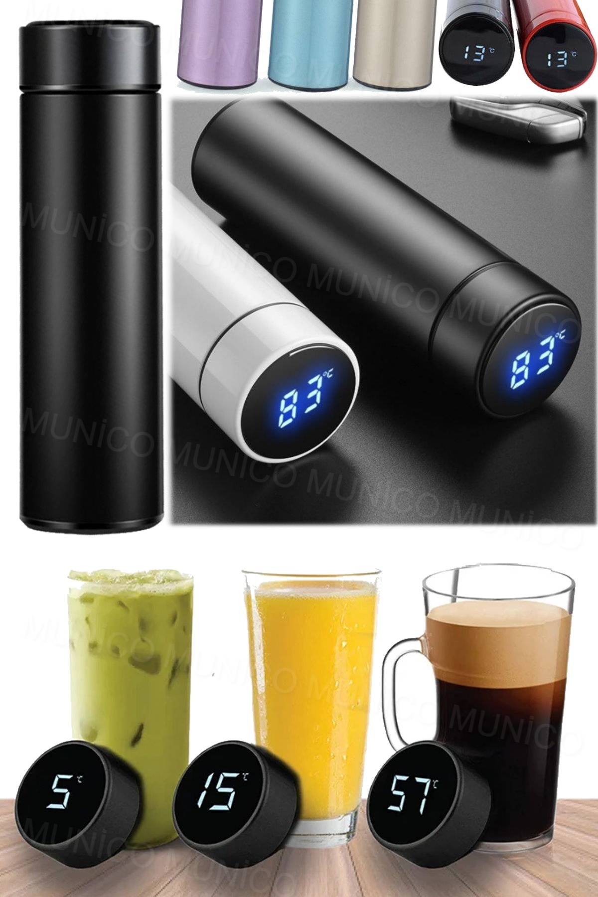 Munico 500 ML Sıcaklık Göstergesi Termos Şişe Vakum Paslanmaz Çelik Seyahat Kahve Kupa Çay Kupa Termos Pro fotoğrafı 2 (önizleme)