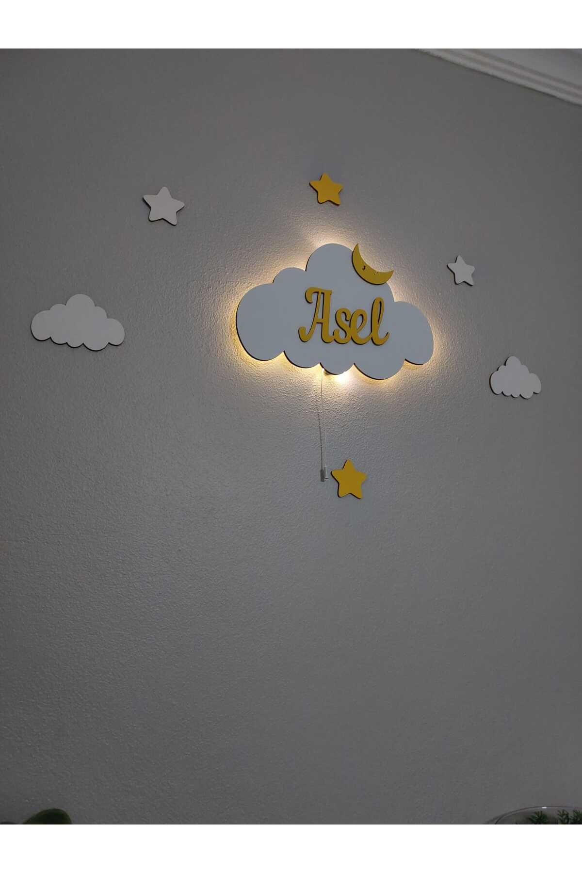 ARSERGROUP Bebek Hediyelik Ahşap Isimli Bulut Gece Lambası Ledli Aydınlatma Yenidoğan Hediyelik fotoğrafı 2 (önizleme)