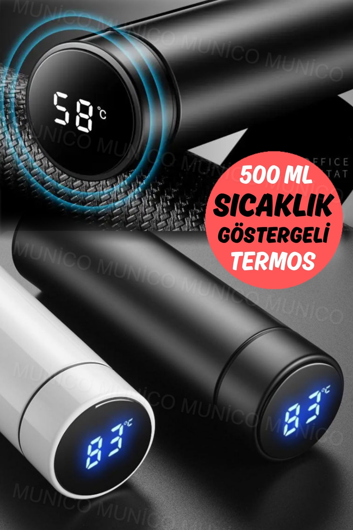 Munico 500 ML Sıcaklık Göstergesi Termos Şişe Vakum Paslanmaz Çelik Seyahat Kahve Kupa Çay Kupa Termos Pro fotoğrafı 4 (önizleme)