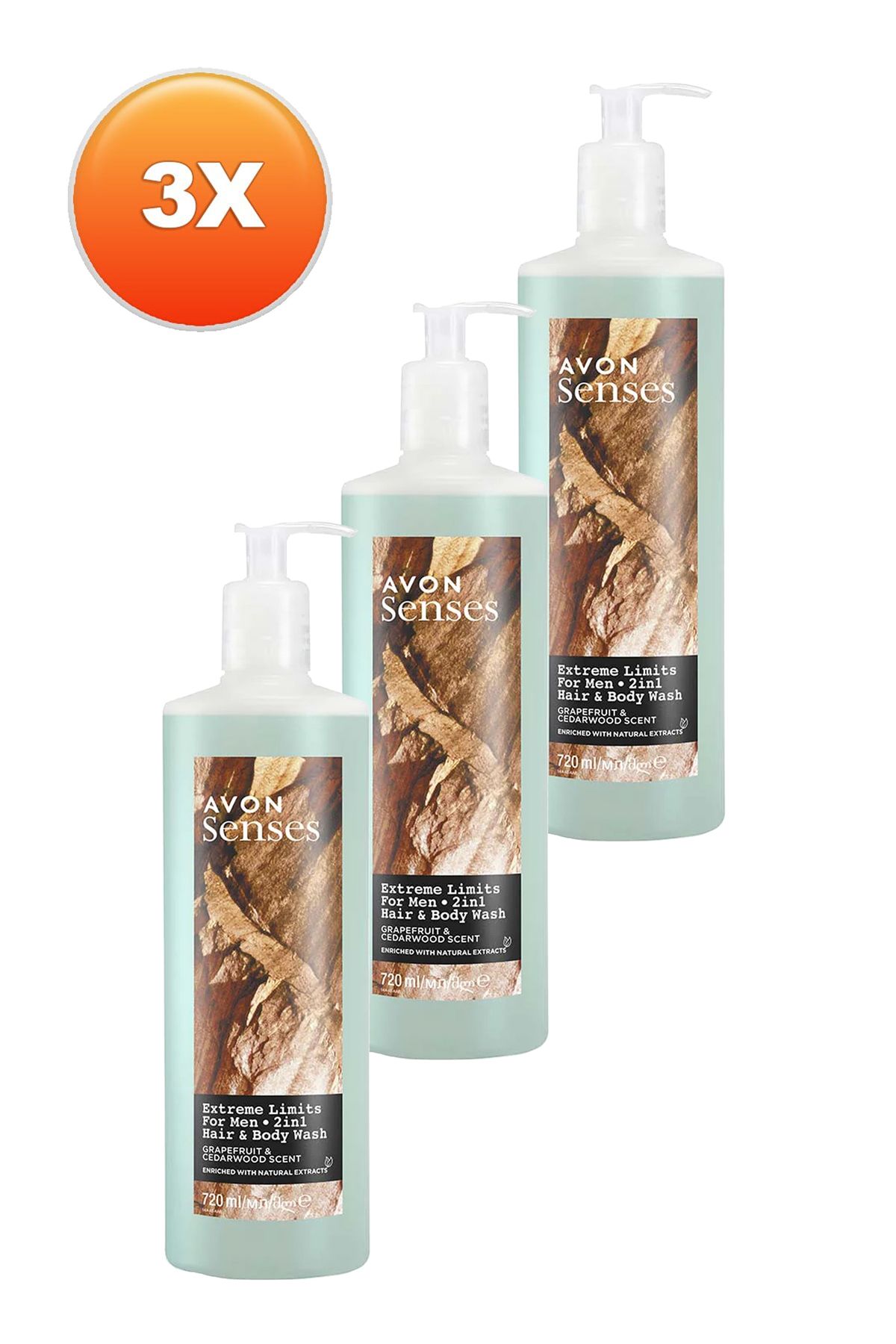 ژل دوش مردانه با رایحه گریپ فروت و صندل Senses Extreme Limits برای مو و بدن 720 میلی لیتر. تریپل اس Avon