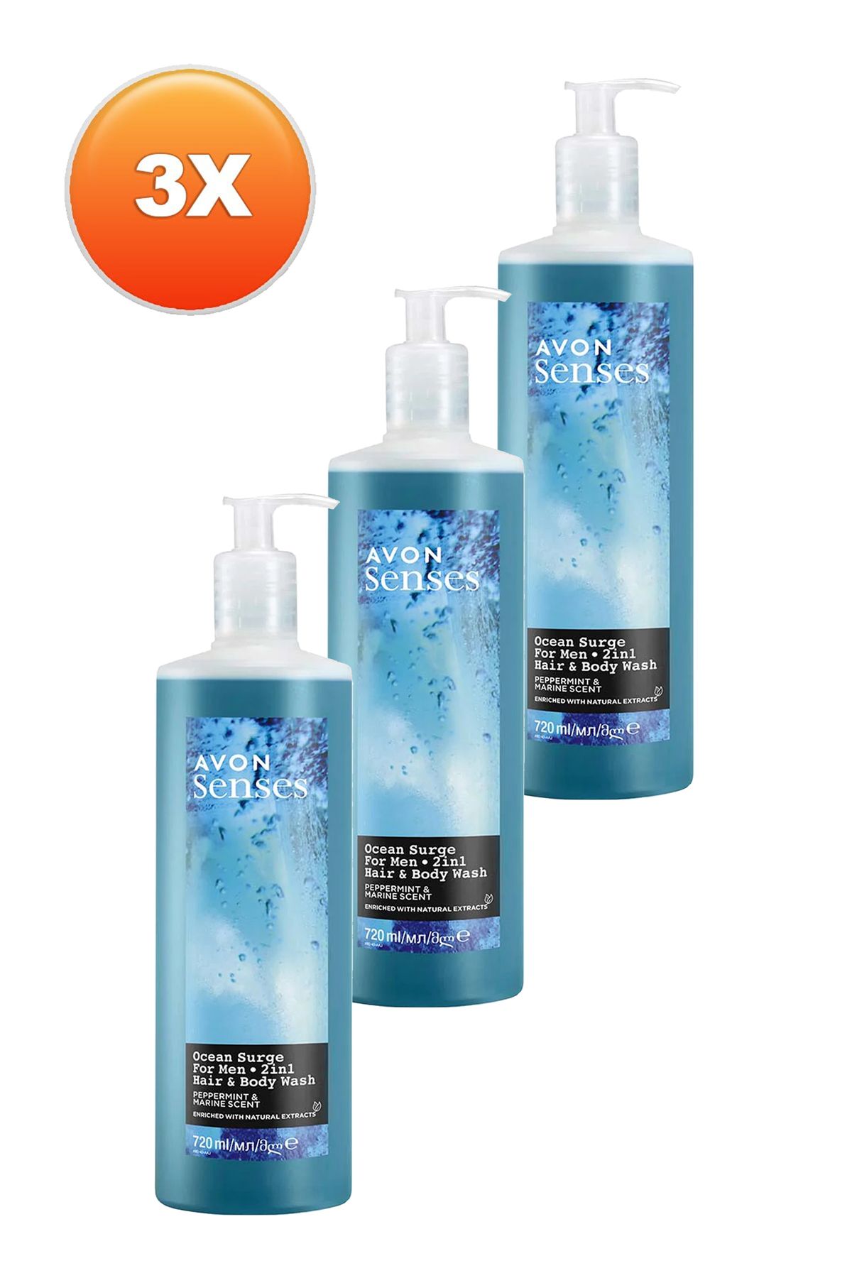 ژل دوش مردانه Senses Ocean Surge Mint و Sea Scented برای مو و بدن ست سه گانه 720 میلی لیتری Avon