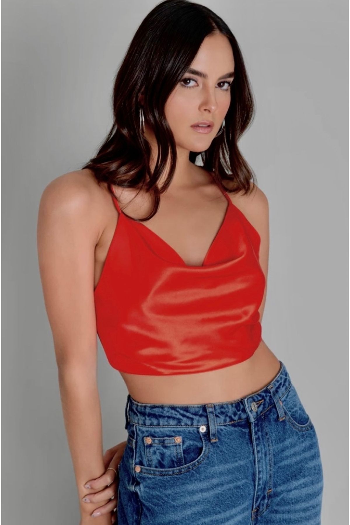 Satin backless crop top discount