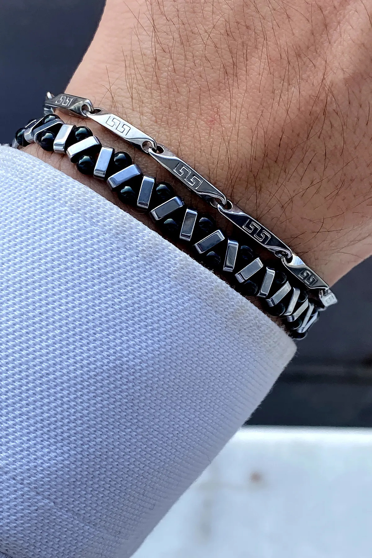 Luxury Italian Chain Bracelet & Zigzag Model Macrame Adjustable Men's Bracelet Set