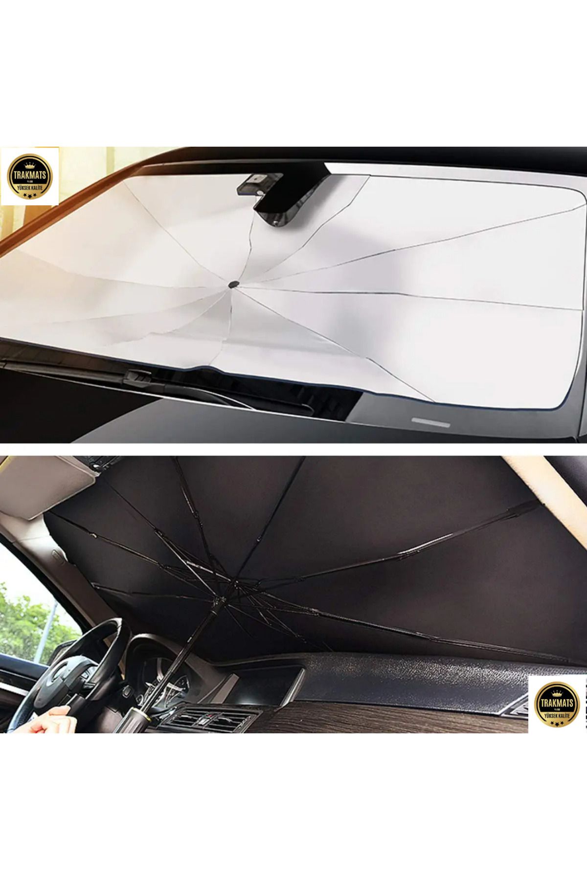 TRAKMATS-Opel Kadett Universal Car Interior Windshield Foldable Umbrella Sunshade Black 8