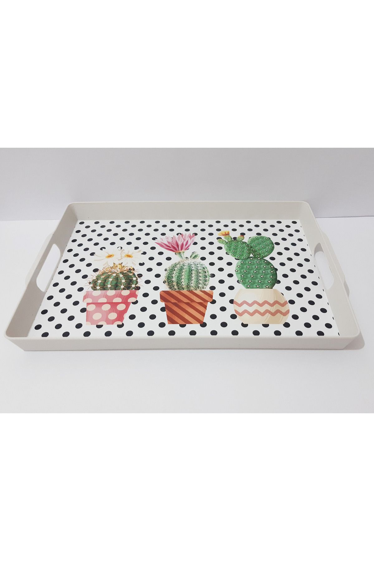 renkli çiçekler-Tea Tray Rectangular Patterned Plastic Tea Tray 38x28x3.5 CM 3