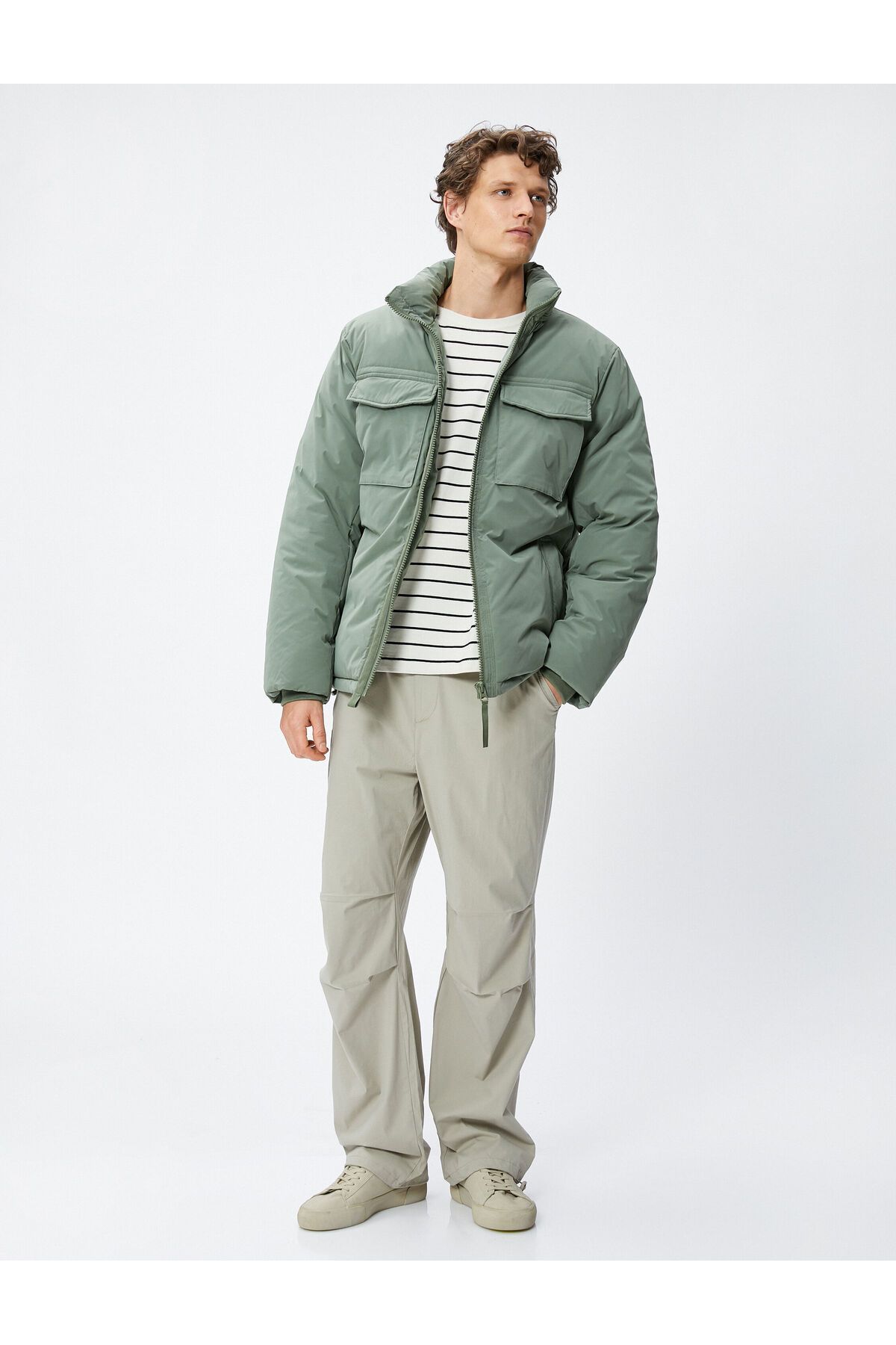 جیب زیپی یقه کلاسیک ژاکت Anorak با جزئیات