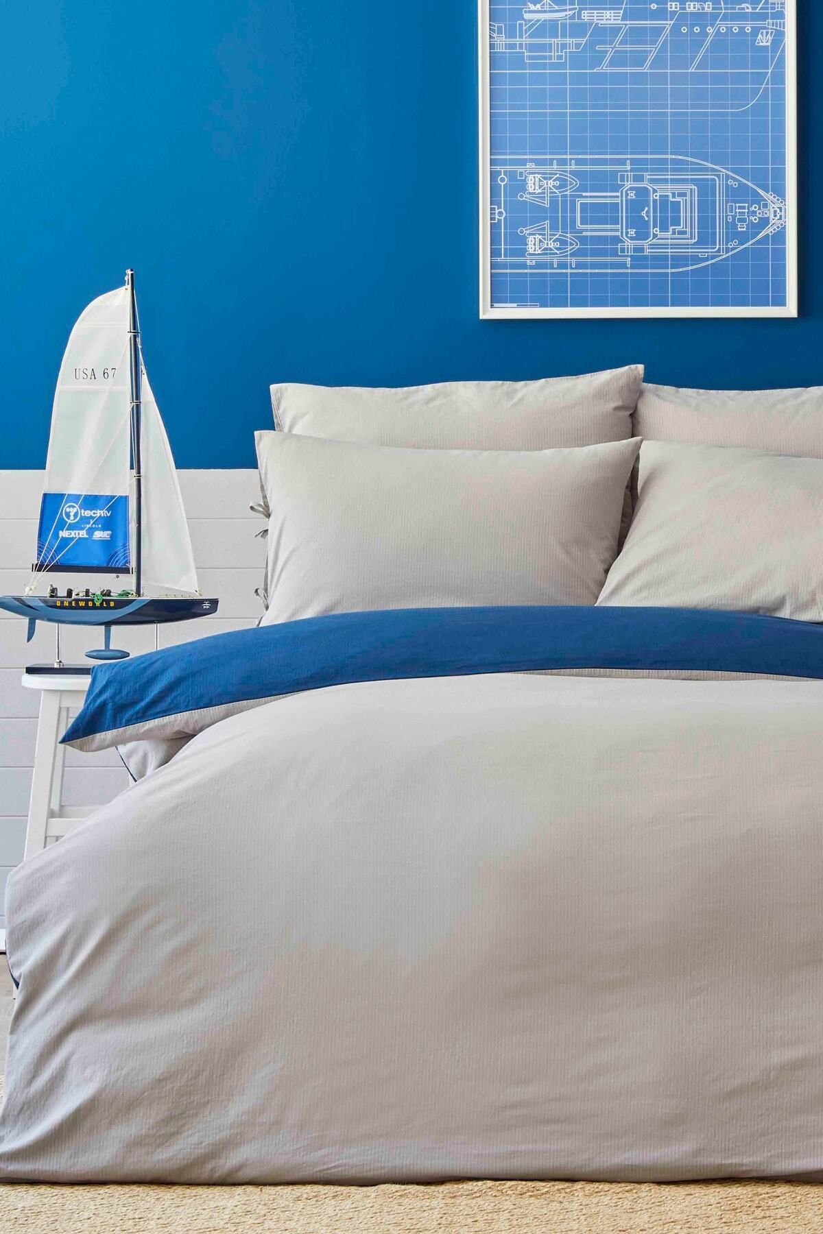 Nautica Home-Set de perne pentru husă de pilotă dublă dublă Pruva Gri Bleumarin 6