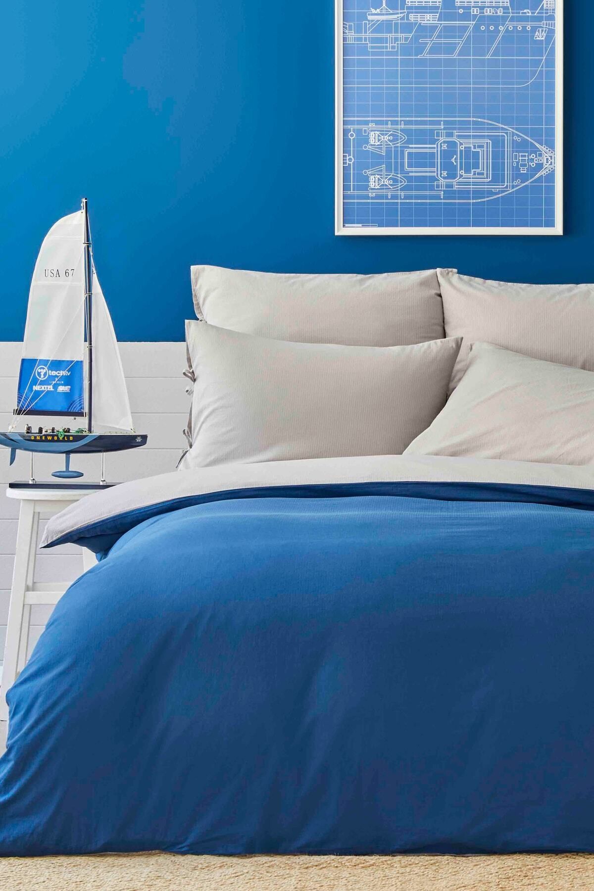 Nautica Home-Set de perne pentru husă de pilotă dublă dublă Pruva Gri Bleumarin 3