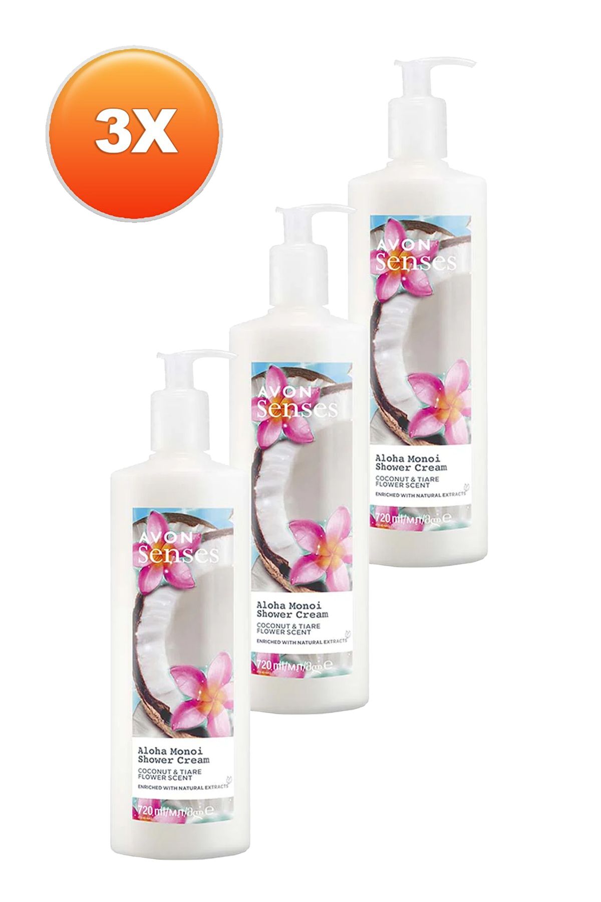 ژل دوش کرم معطر گل و نارگیل Senses Aloha Monoi Tiare 720 میلی لیتر. مجموعه سه تایی Avon