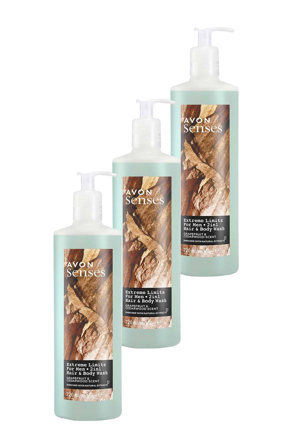 AVON Senses Extreme Limits Greyfurt ve Sandal Kokulu Saç ve Vücut için Erkek Duş Jeli 720 Ml. Üçlü S