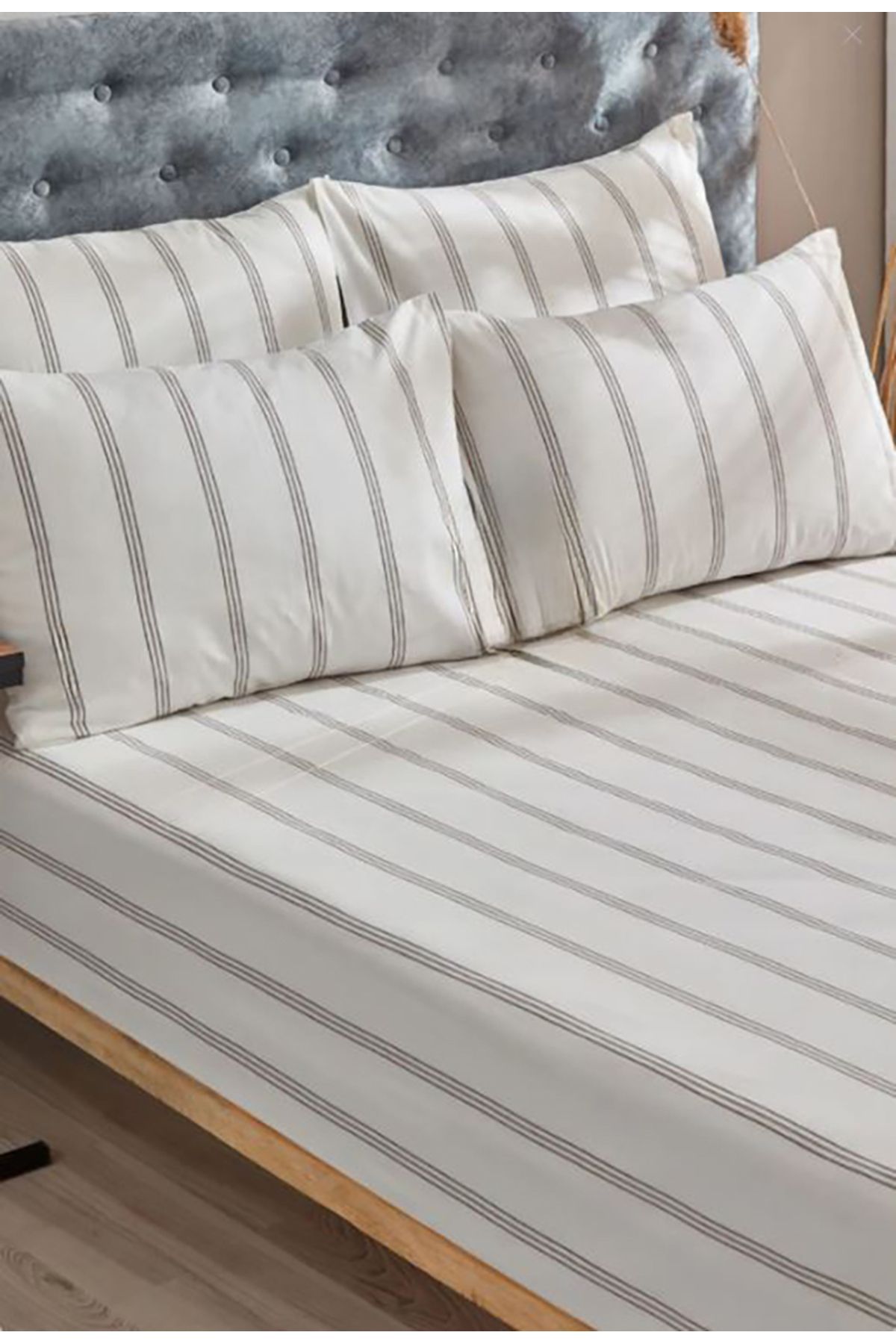 Sares Home-Atlantis Striped Pattern Single Elastic Sheet Set 2