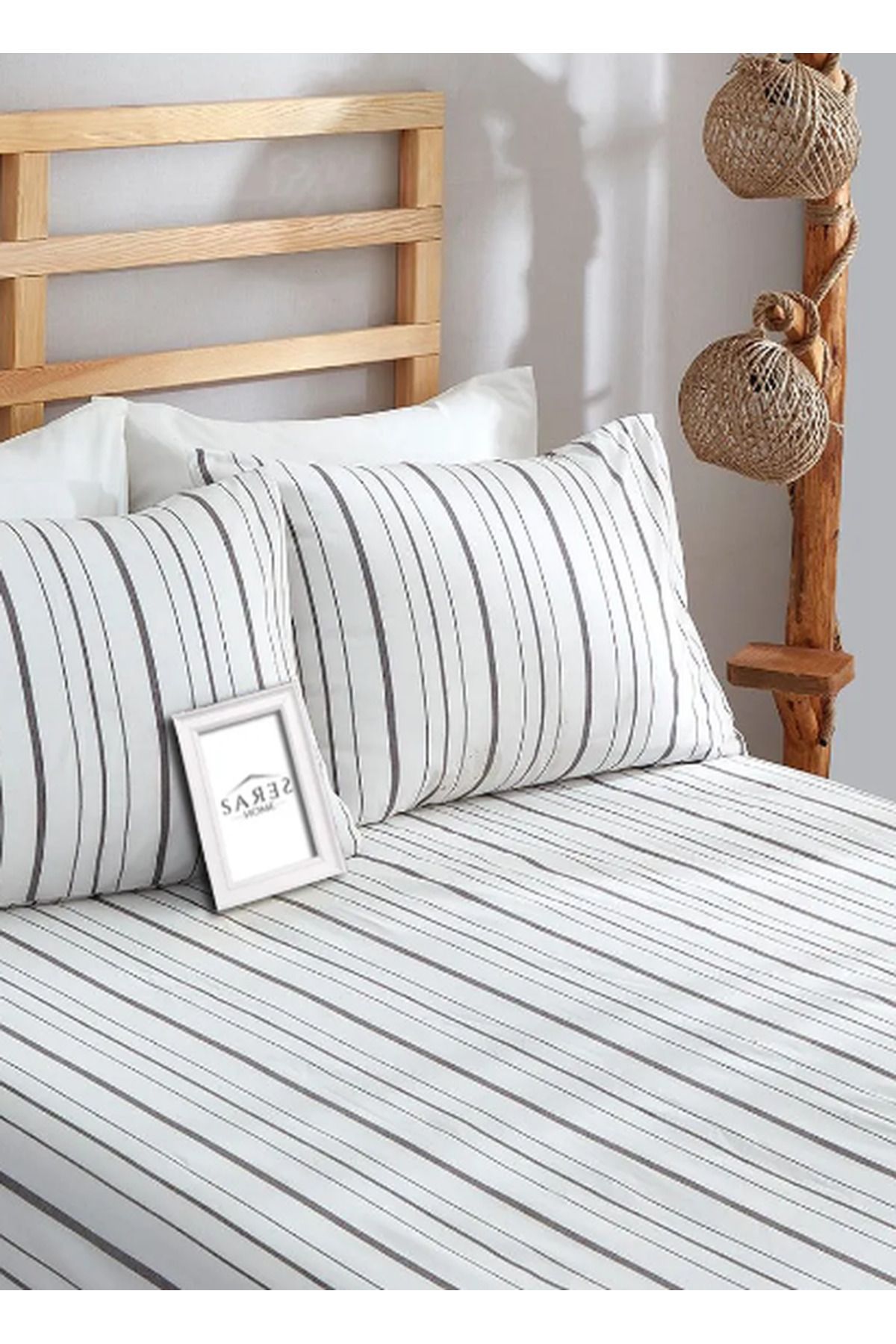 Sares Home-Anthracite Striped Pattern Double Oversize Elastic Sheet Set 4