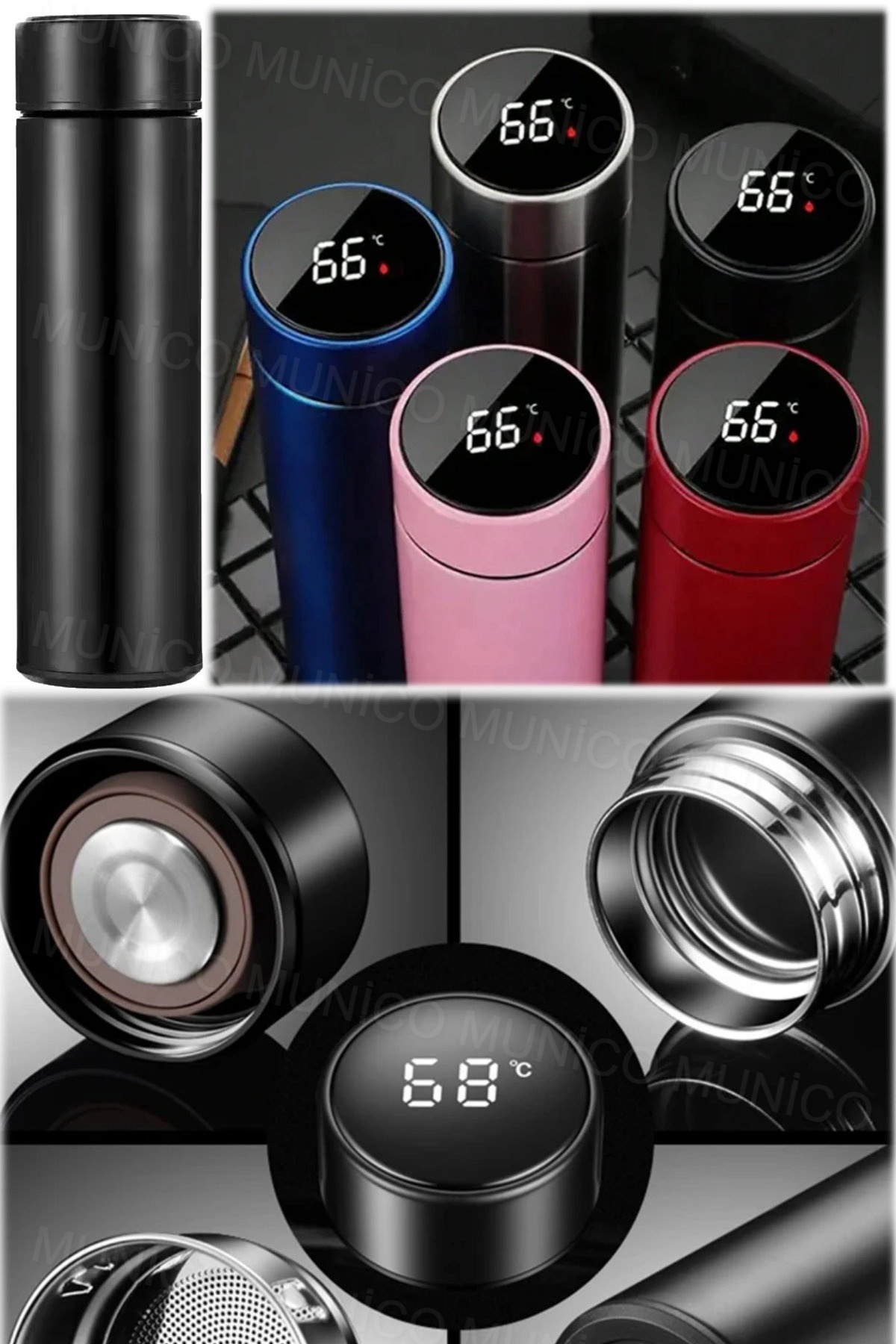 Munico LCD Sıcaklık Göstergesi Su Şişesi Paslanmaz Çelik Çift Duvar Yalıtımlı Bardak Araba Ev Taşınabilir fotoğrafı 6 (önizleme)
