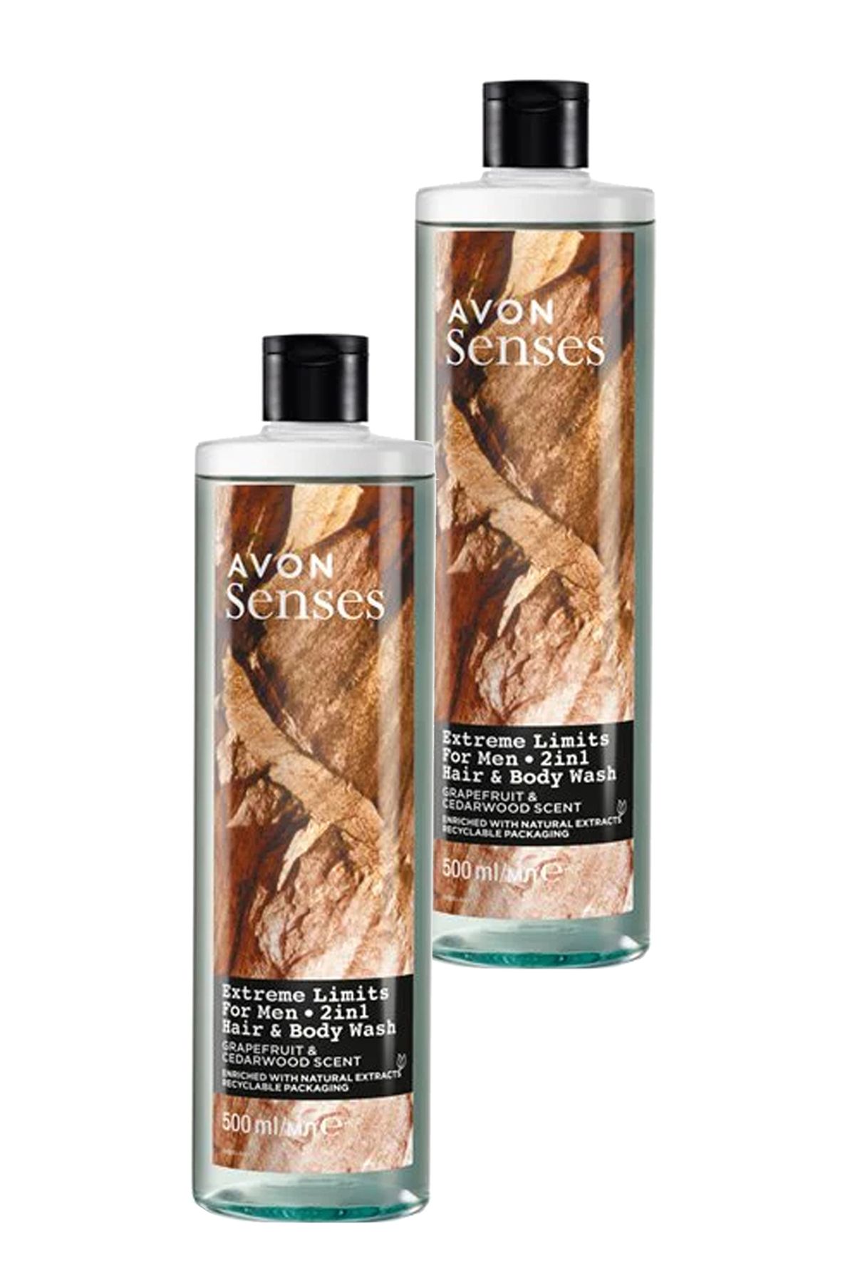 AVON Senses Extreme Limits Greyfurt ve Sandal Kokulu Saç ve Vücut için Erkek Duş Jeli 500 Ml. İkili
