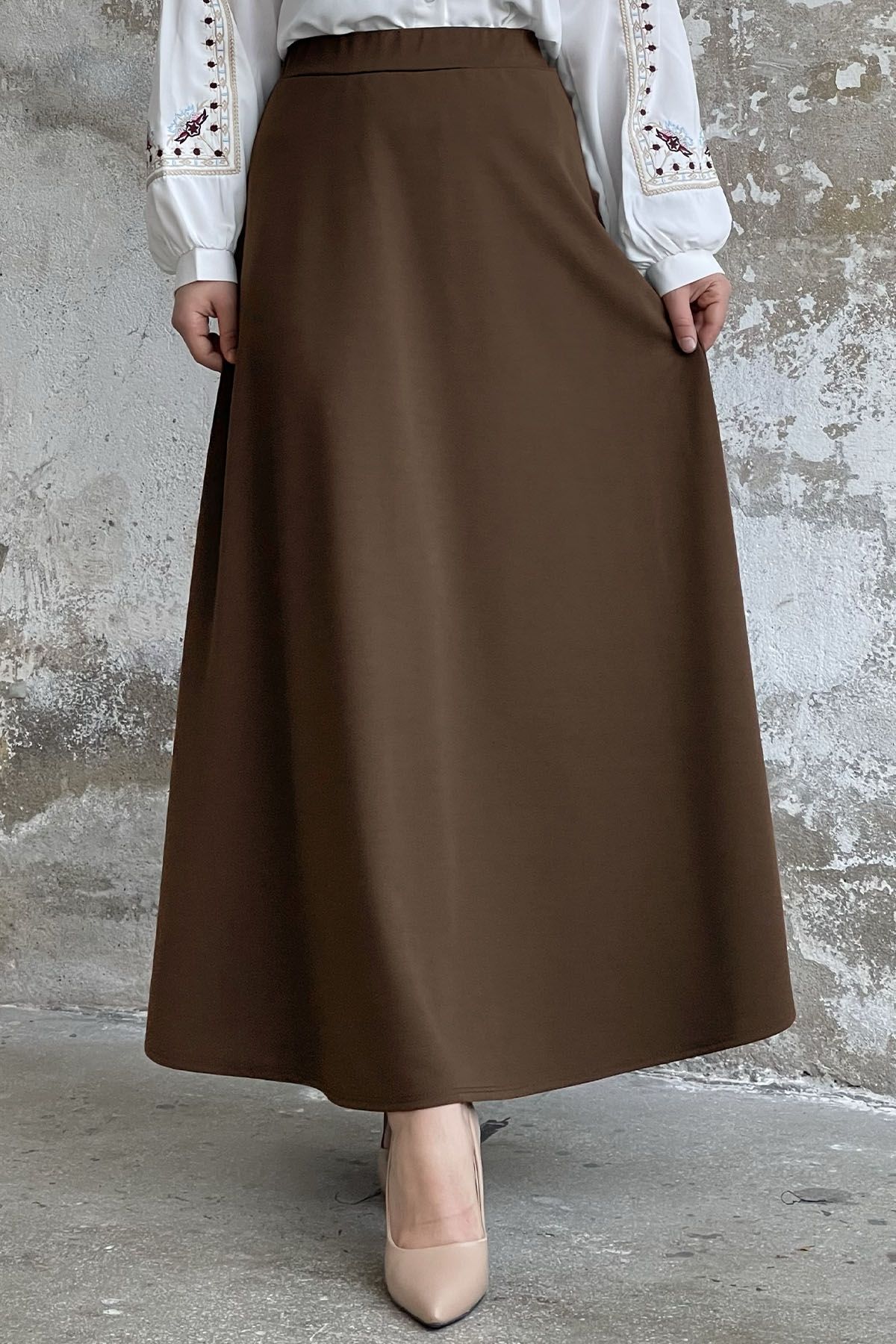 دامن چند رنگ زنانه پارچه ای دو بافتنی قهوه تلخ InStyle