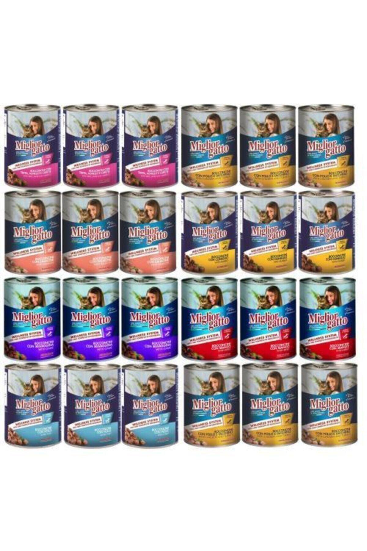 Fauna Pet Supplies Miglior Karışık Konserve Kedi Maması 24 Adet 405 gr Kedi Konservesi Yaş Kedi Maması (made in italy)